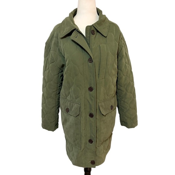 Ricki's Olive Green Quilted Barn Coat‎ Size Medium Jacket Button Down - Picture 7 of 12